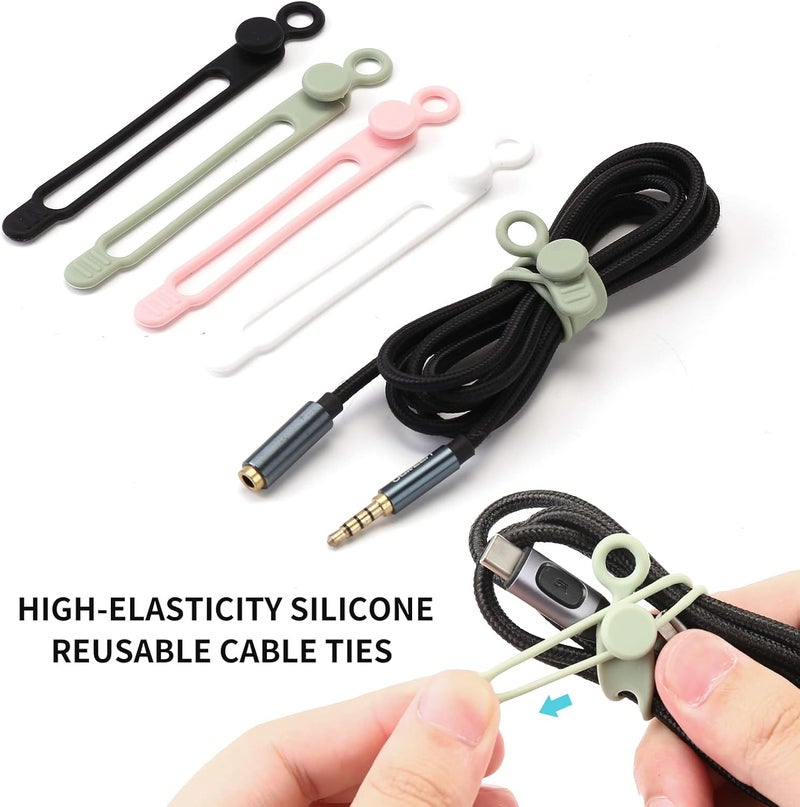 UMUST [20Park] Silicone Cable Ties,Reusable Cable Management Organizer, Multipurpose Elastic Cord Organizer for Bundling and Fastening Cable Cords Wires(black,white,pink,green) - Image 3